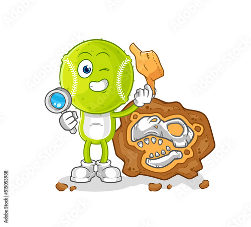 tennis ball archaeologists with fossils mascot. cartoon vector