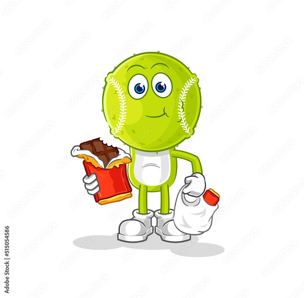 Obraz premium tennis ball eat chocolate mascot. cartoon vector