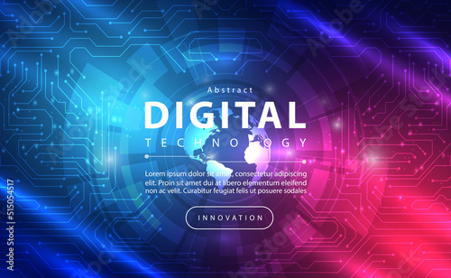 Digital technology banner pink blue background concept with technology line light effect, abstract tech, innovation future data, internet network, big data, lines dots connection, illustration vector