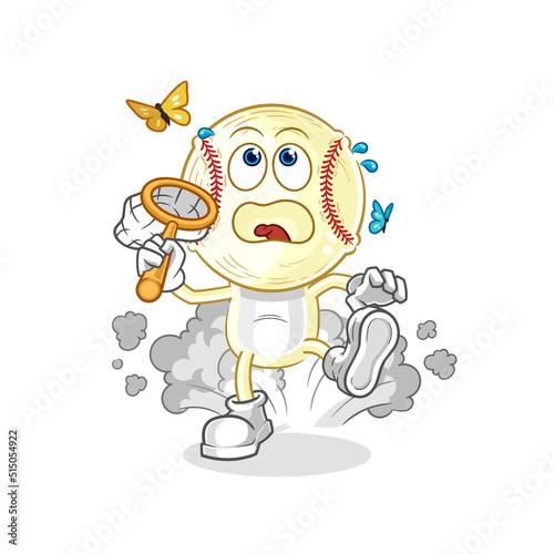 baseball head catch butterfly illustration. character vector
