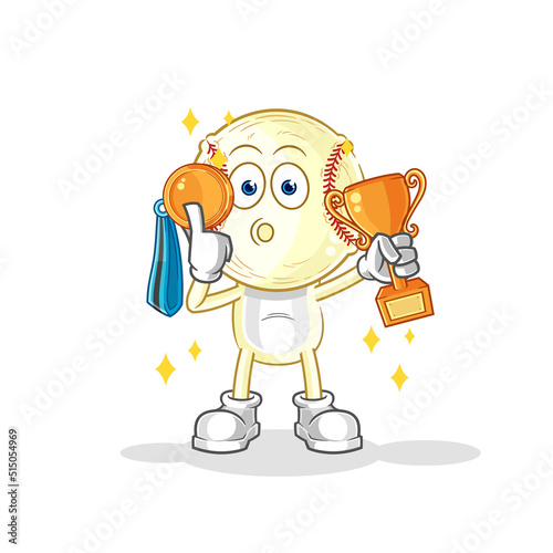 baseball head winner with trophie. cartoon character