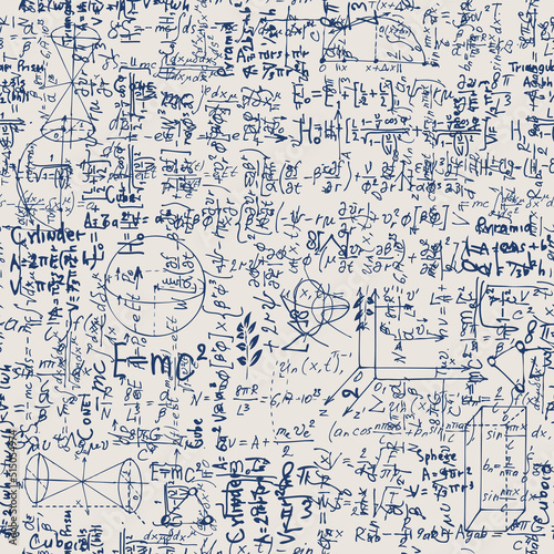 seamless pattern with handwritten text mathematical formulas