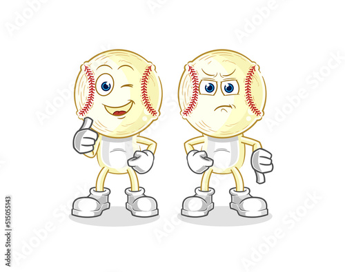 baseball head thumbs up and thumbs down. cartoon mascot vector