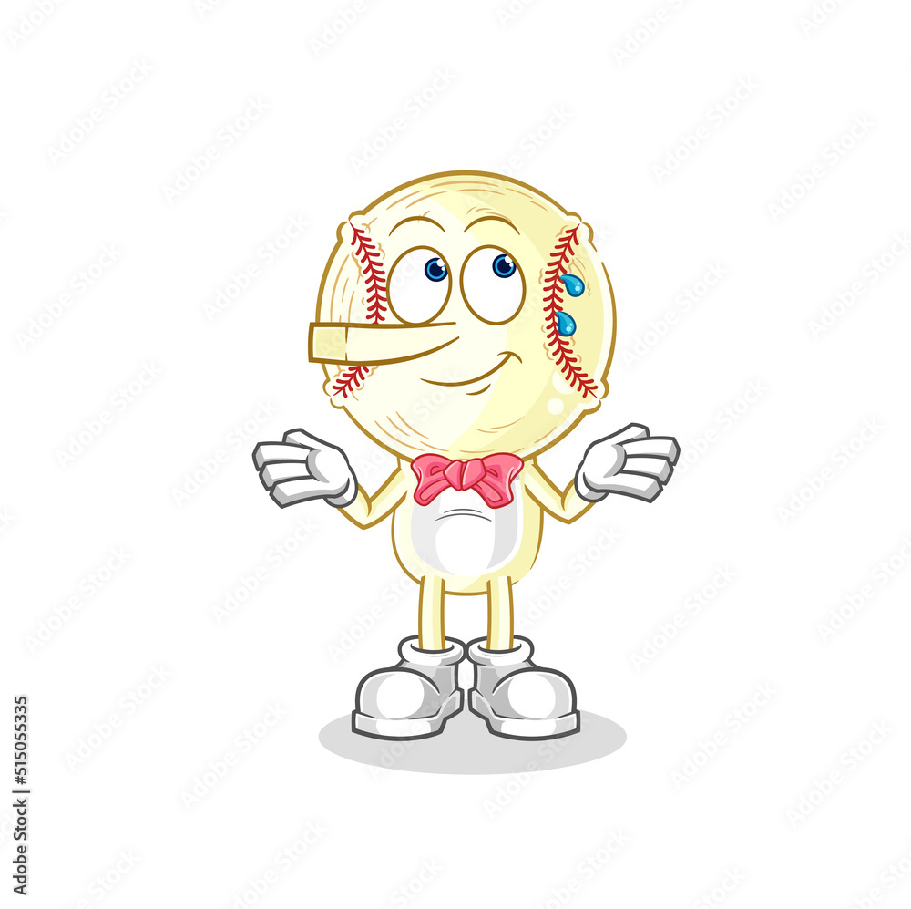 baseball head lie like Pinocchio character. cartoon mascot vector baseball head lie like Pinocchio character. cartoon mascot vector