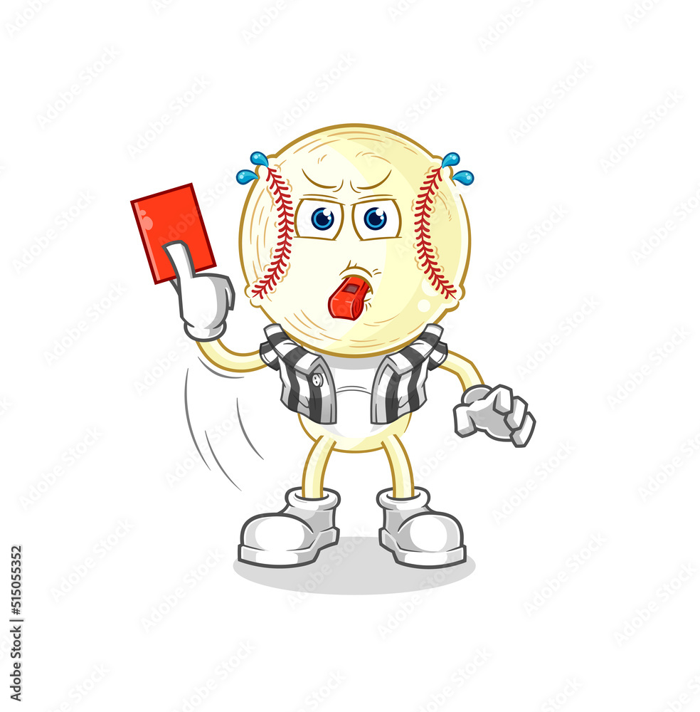 Obraz premium baseball head referee with red card illustration. character vector