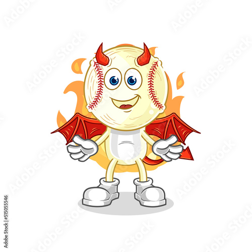 baseball head demon with wings character. cartoon mascot vector
