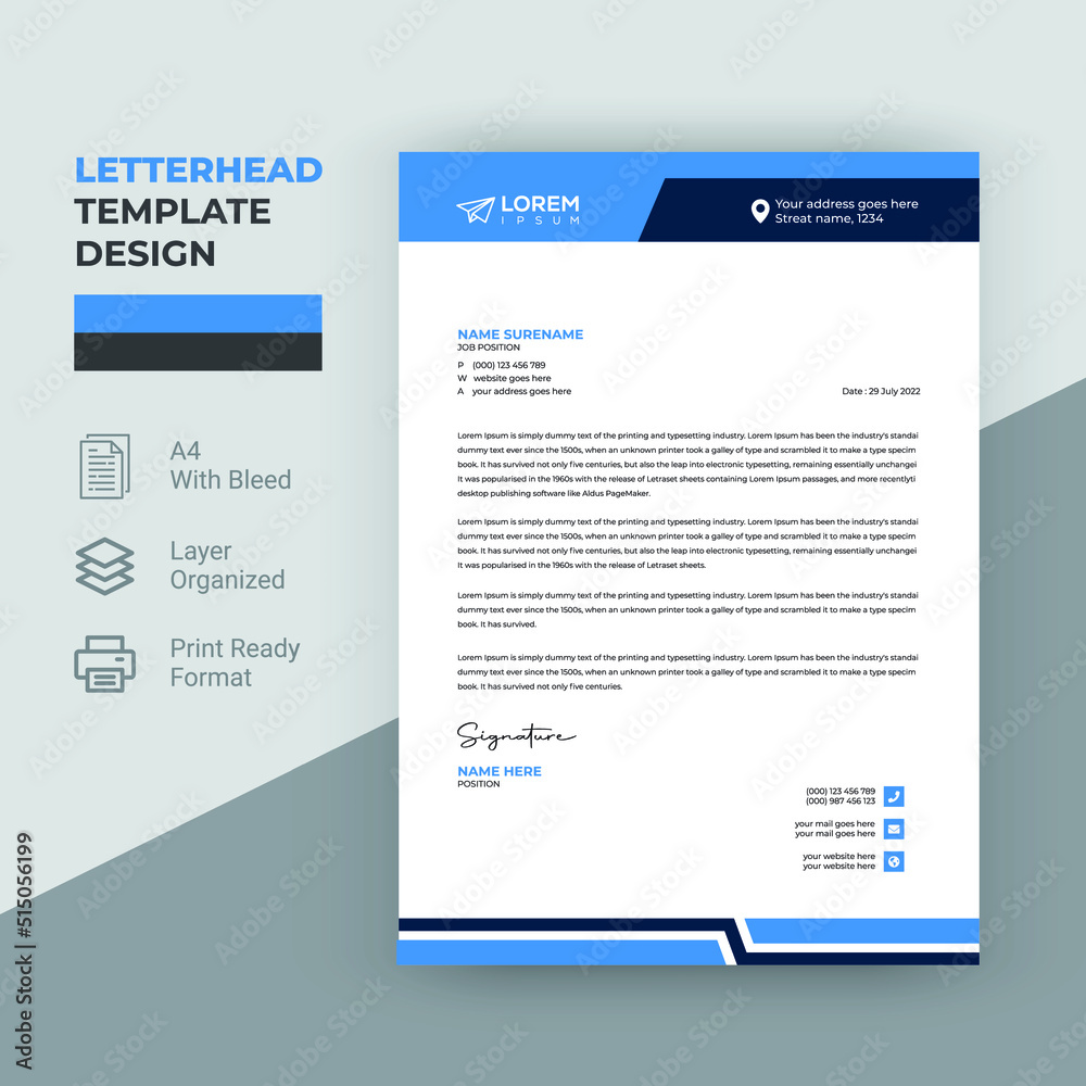 Fototapeta premium Modern vector business letterhead template