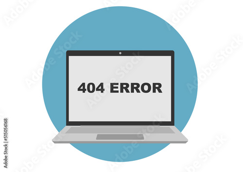 Illustration vectorielle représentant un ordinateur portable. Sur l'écran il est écrit erreur 404, indiquant que la page internet n'a pas été trouvée