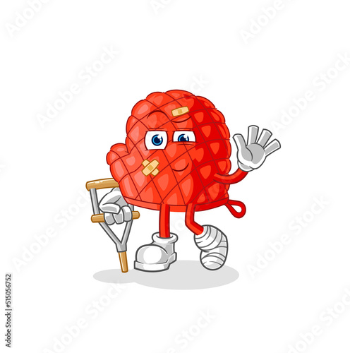 cooking glove sick with limping stick. cartoon mascot vector