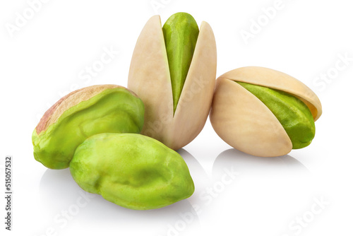 Delicious pistachios, isolated on white background