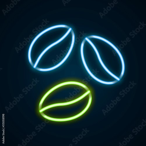 Glowing neon line Coffee beans icon isolated on black background. Colorful outline concept. Vector