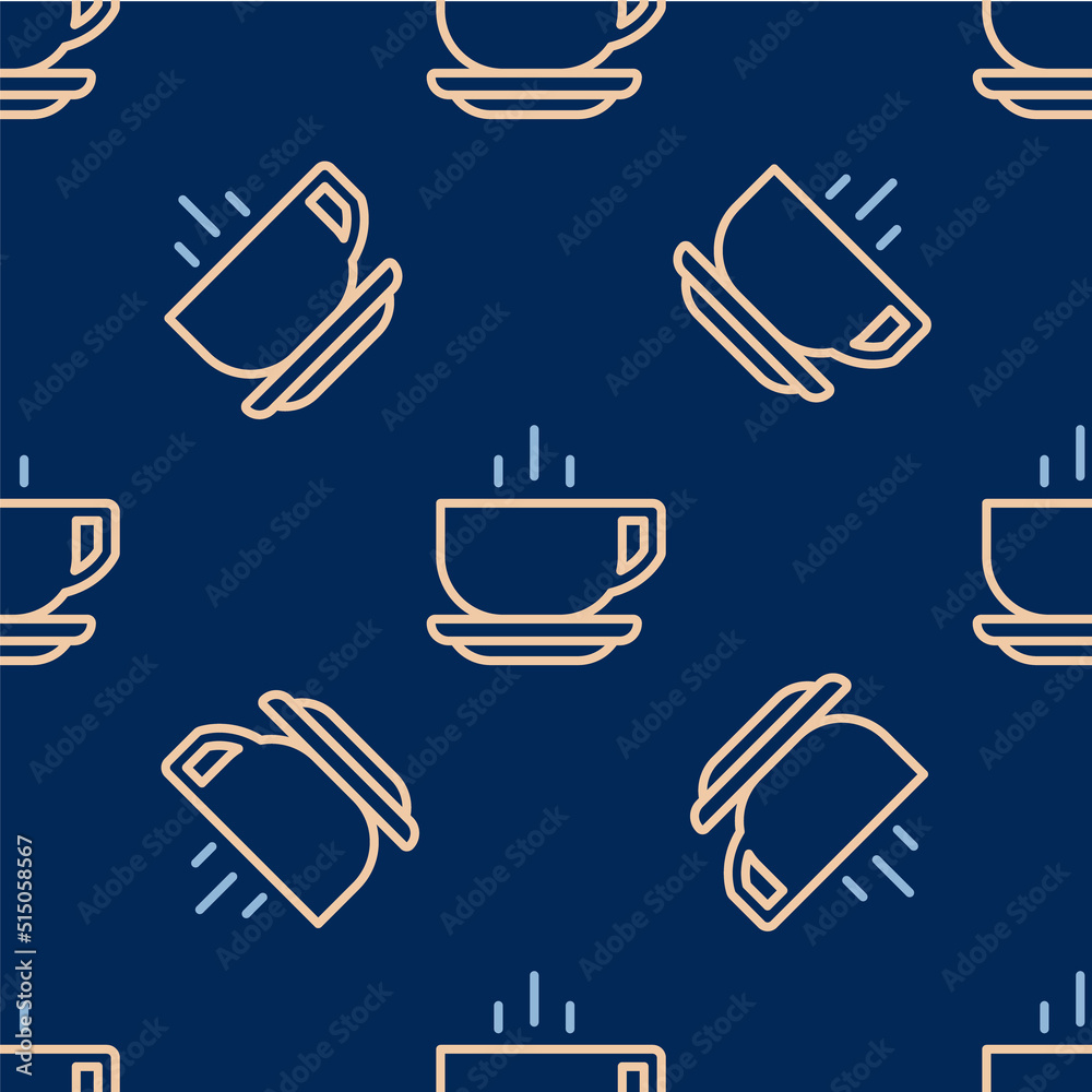 Line Coffee cup icon isolated seamless pattern on blue background. Tea cup. Hot drink coffee. Vector Line Coffee cup icon isolated seamless pattern on blue background. Tea cup. Hot drink coffee. Vector