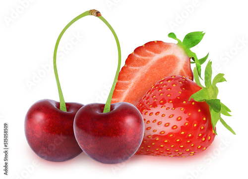 Fototapeta Naklejka Na Ścianę i Meble -  Cherries and strawberries on an isolated white background
