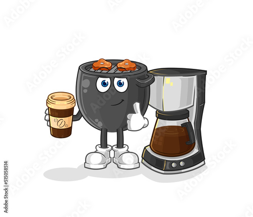 barbecue drinking coffee illustration. character vector