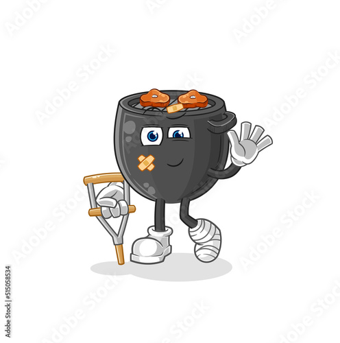 barbecue sick with limping stick. cartoon mascot vector