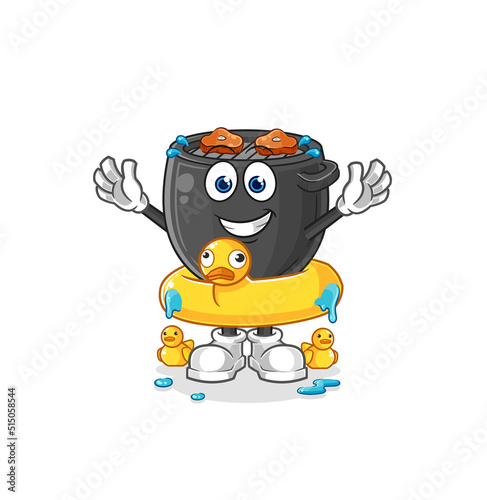 barbecue with duck buoy cartoon. cartoon mascot vector