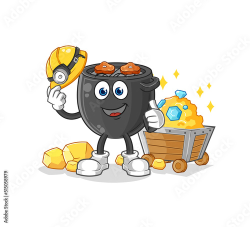 barbecue miner with gold character. cartoon mascot vector