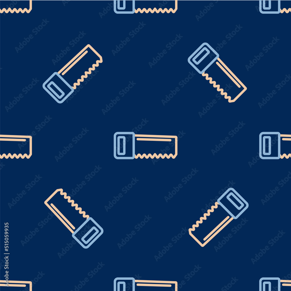 Line Hand saw icon isolated seamless pattern on blue background. Vector Line Hand saw icon isolated seamless pattern on blue background. Vector