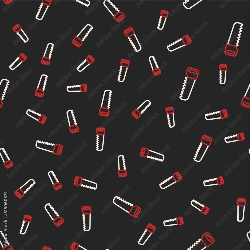 Line Hand saw icon isolated seamless pattern on black background. Vector Line Hand saw icon isolated seamless pattern on black background. Vector
