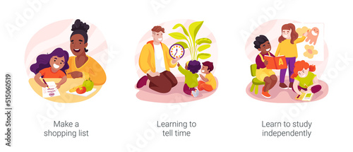 Social skills development in kindergarten isolated cartoon vector illustration set