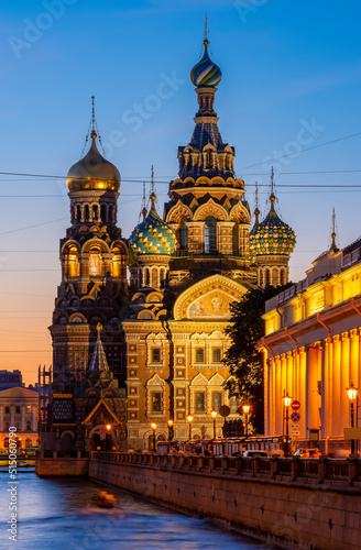 Church of Savior on Spilled Blood (Spas na Krovi) on Griboedov canal at white night, Saint Petersburg, Russia