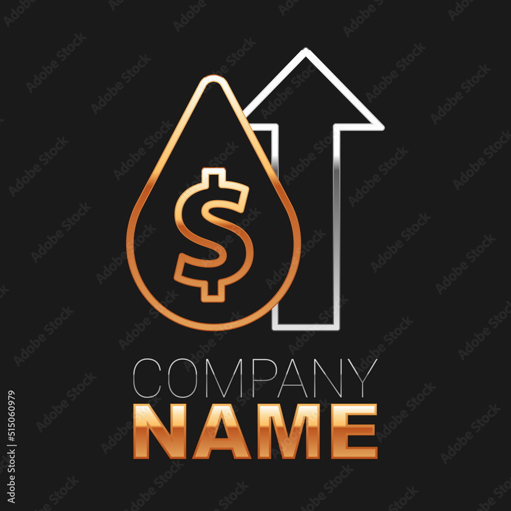 Obraz premium Line Oil price increase icon isolated on black background. Oil industry crisis concept. Colorful outline concept. Vector