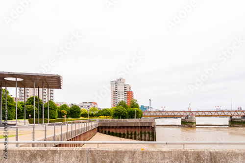 Thames Barrier Park, Silvertown, looking toward New Charlton, Newham, London,  England, June 19, 2022
 photo