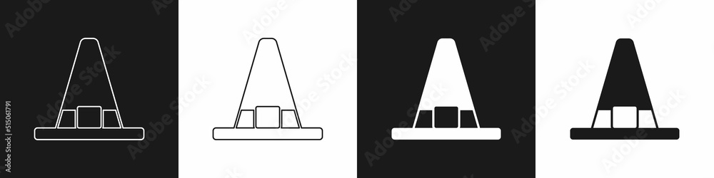 Set Witch hat icon isolated on black and white background. Happy Halloween party. Vector Set Witch hat icon isolated on black and white background. Happy Halloween party. Vector