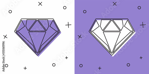 Set Diamond icon isolated on white and purple background. Jewelry symbol. Gem stone. Vector