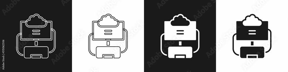 Set Cloud database icon isolated on black and white background. Cloud computing concept. Digital service or app with data transferring. Vector Set Cloud database icon isolated on black and white background. Cloud computing concept. Digital service or app with data transferring. Vector