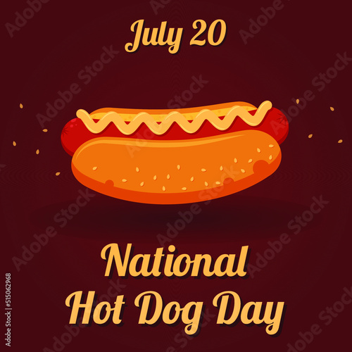 National hot dog day banner. Isolated flat vector illustration. Fast food art. Festive vintage card with greeting text. Concept design for social media, retro postcard, poster, flyer, invitation