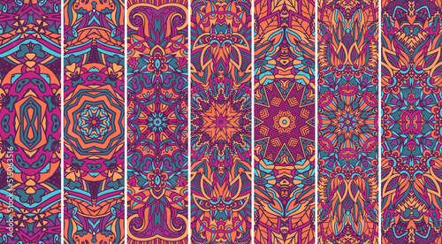 Ethnic ornamental Mandala pattern set . Geometric pattern bookmark psychedelic print.