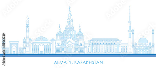 Outline Skyline panorama of city of Almaty, Kazakhstan - vector illustration