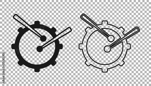 Black Drum with drum sticks icon isolated on transparent background. Music sign. Musical instrument symbol. Vector