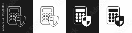 Set Security system control panel with display icon isolated on black and white background. Keypad of security system for entering inside. Vector