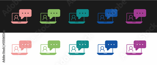 Set Video chat conference icon isolated on black and white background. Online meeting work form home. Remote project management. Vector