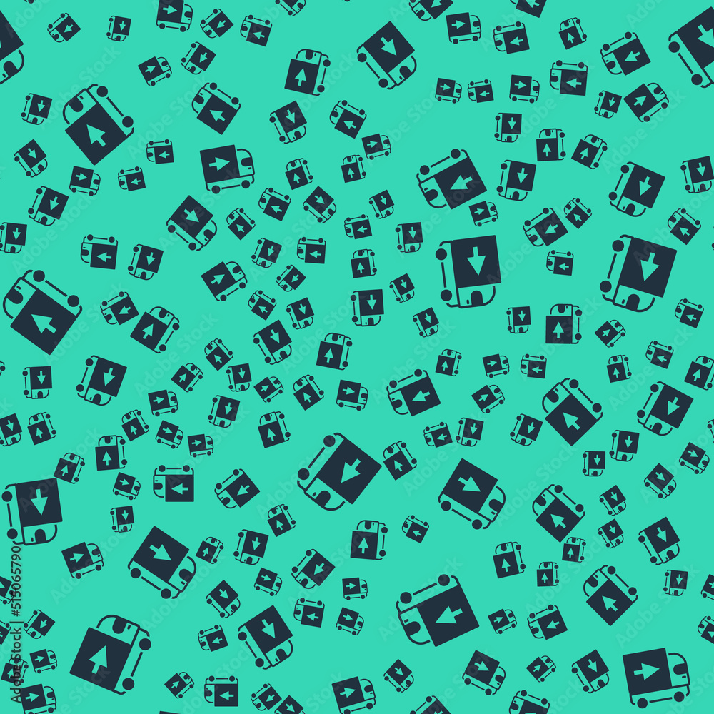 Black Delivery cargo truck vehicle icon isolated seamless pattern on green background. Vector Black Delivery cargo truck vehicle icon isolated seamless pattern on green background. Vector