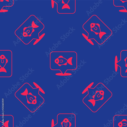 Red Location fishing icon isolated seamless pattern on blue background. Fishing place. Vector © Iryna