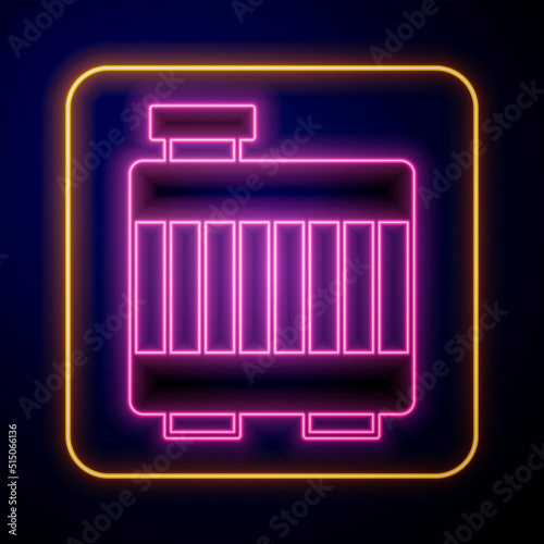 Glowing neon Car radiator cooling system icon isolated on black background. Vector