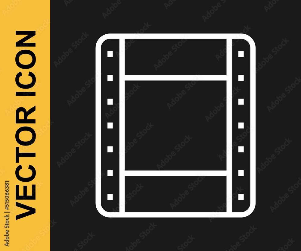 Obraz premium White line Play video icon isolated on black background. Film strip sign. Vector