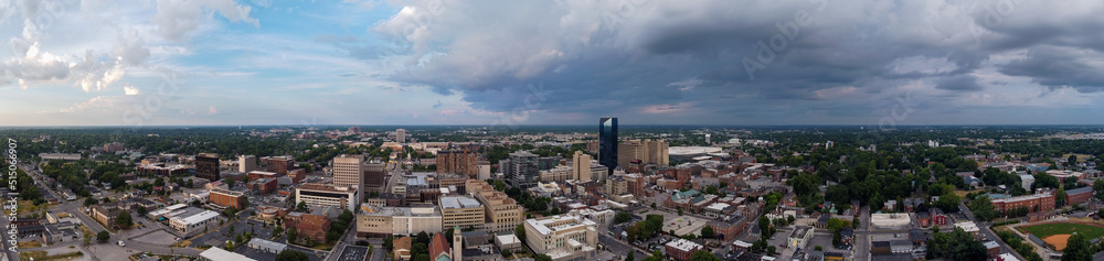 Aerial panorama of downtown Lexington, Kentucky and surrounding neighborhoods.