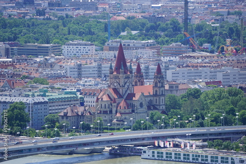 St. Francis of Assisi church, Vienna, seen from the Donauturm photo