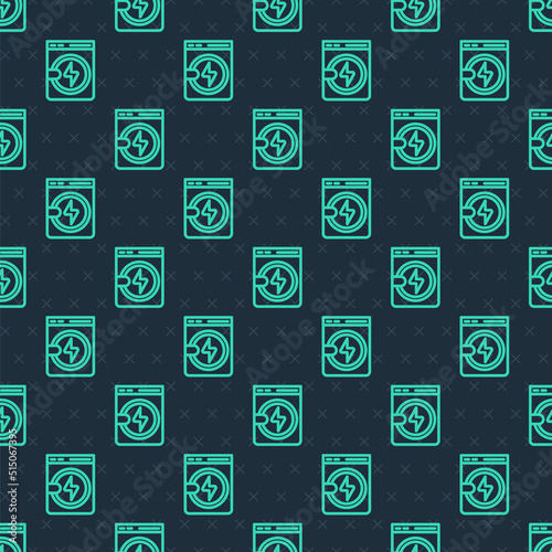 Green line Washer icon isolated seamless pattern on blue background. Washing machine icon. Clothes washer - laundry machine. Home appliance symbol. Vector