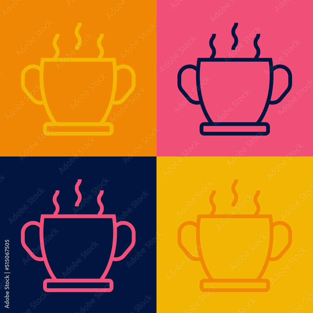 Pop art line Bowl of hot soup icon isolated on color background. Vector Pop art line Bowl of hot soup icon isolated on color background. Vector