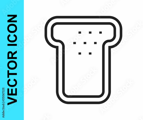 Black line Bread toast for sandwich piece of roasted crouton icon isolated on white background. Lunch, dinner, breakfast snack. Vector