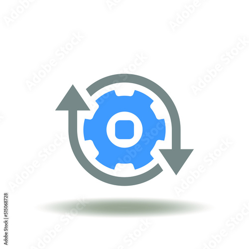 Vector illustration of gear with round arrows process. Icon of WIP Work In Progress. Symbol of business continuity.