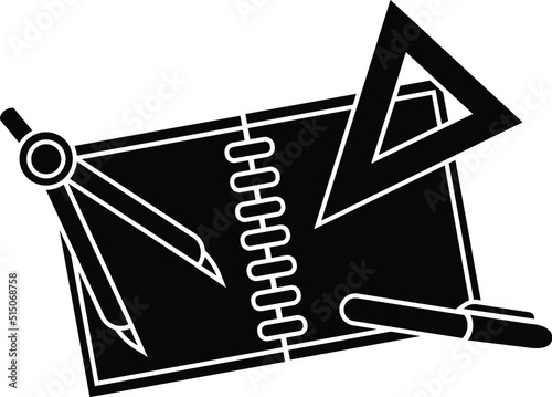 Black and White Cartoon Illustration Vector of a Mathematic Protractor Set with Notebook