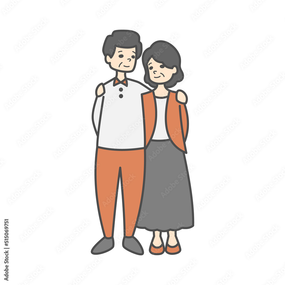 肩を組んで寄り添う中年夫婦 肩を組んで寄り添う中年夫婦