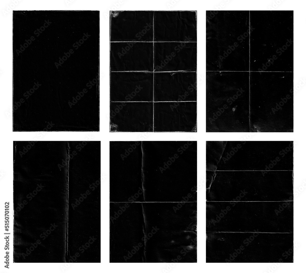 Set of folded paper with grungy texture in black background. can be ...