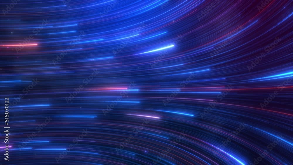 Vertical footage. Abstract colorful glow light trail with blue red particles background.